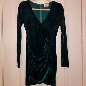 Aura, S, Long Sleeve Velvet Sheath Bodycon Dress, Hunter Green
